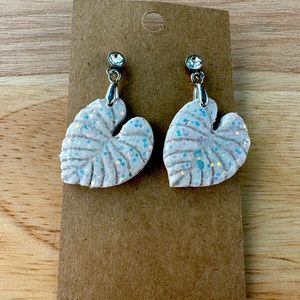 White holographic glitter polymer clay earrings. One of a kind.